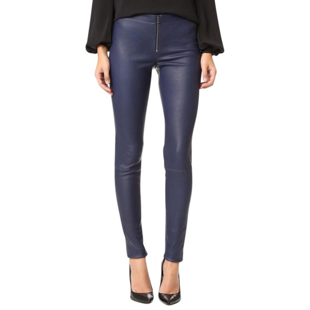 Alice + Olivia • Lamb Leather Front Zip Pants Sz 6